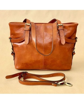 Vintage Large Capacity Waterproof Tote Crossbody Bag Faux Leather Convertible Straps Shoulder Bag