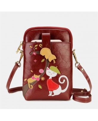 Women Artificial Leather Cute Large Capacity Zipper Design Crossbody Bag Light Weight Phone Bag