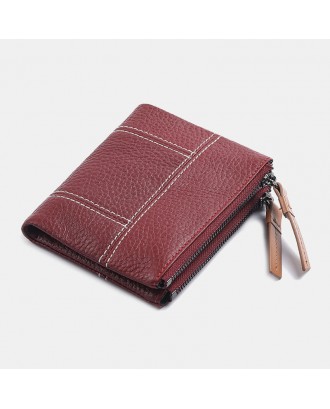 Women Genuine Leather Bifold Hasp Zipper Short Multi-Card Slots Coin Purse Money Clip Wallet