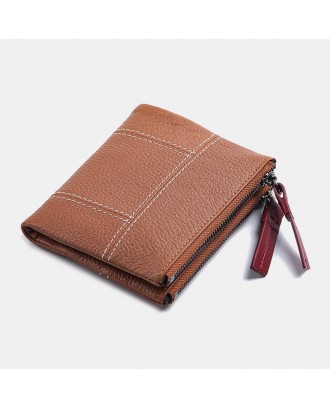 Women Genuine Leather Bifold Hasp Zipper Short Multi-Card Slots Coin Purse Money Clip Wallet