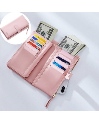 Women Faux Leather Tri-fold 22 Card Slot Wallet Casual Solid Phone Purse Long Wallet