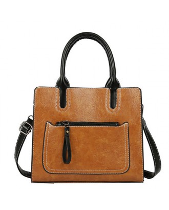 Women PU Leather Tote Handbag Retro Solid Leisure Crossbody Bag