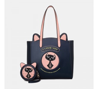 2PCS Women Fashion Crossbody Bag Cat Pattern Handbag