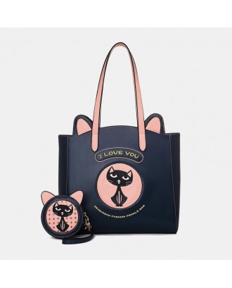 2PCS Women Fashion Crossbody Bag Cat Pattern Handbag