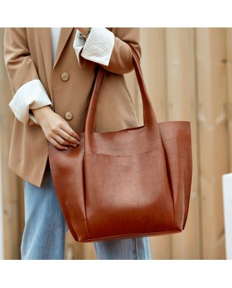 Women Large Capacity Magnetic Button Closure Tote Vintage Lightweight Breathable Soft Handbag Shoulder Bag