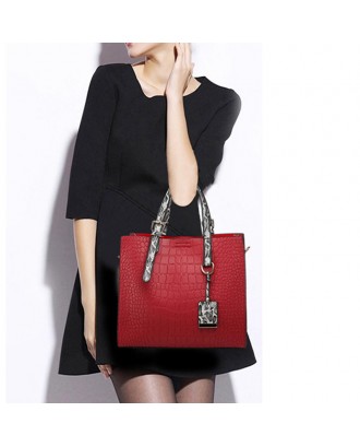 Women Fashion Vintage Stone Crocodile Pattern Ladies Bag Solid Handbag Shoulder Bag