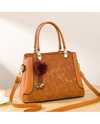 Women Casual Large Capacity Multi-Pockets Faux Soft Leather Embroidery Handbag Crossbody Bag