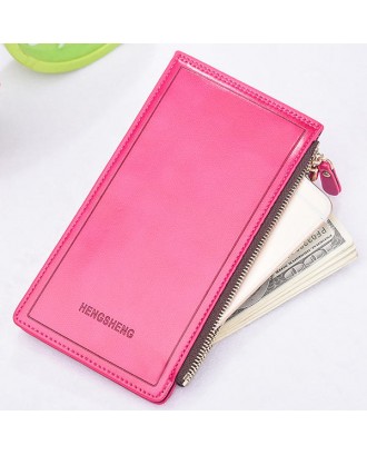 Women Faux Leather Leisure Double Zipper Long Wallet Multi-slots Card Holder Purse